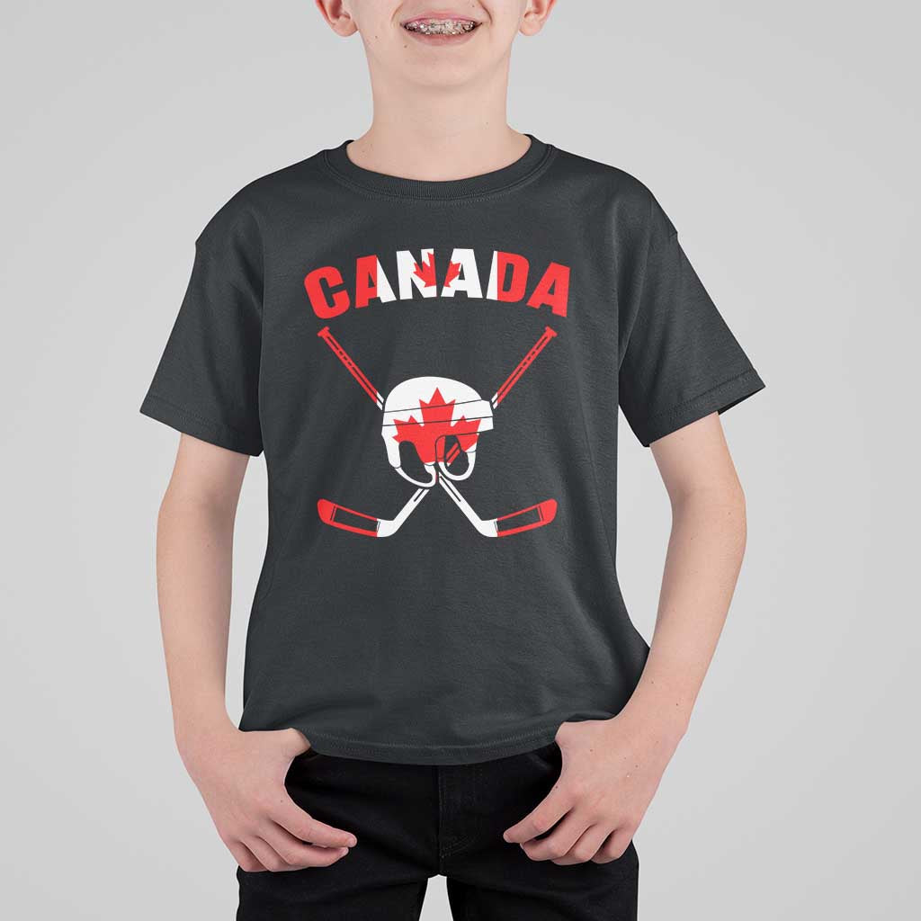 Canada Hockey Fan Ice Hockey Gear Red White Gift T Shirt For Kid - Shopicos