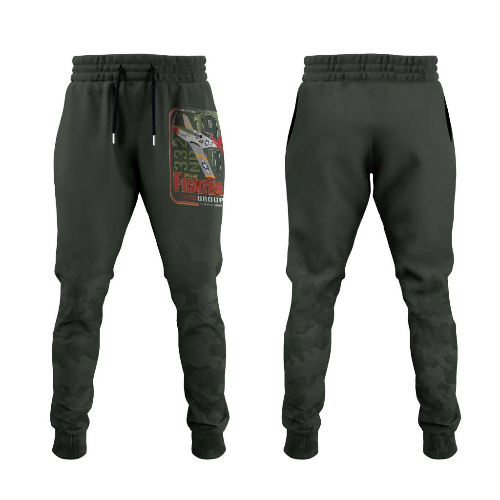 Tuskegee Airmen 332nd Spit Fire Jogger Pants Camo Moss Green - Shopicos