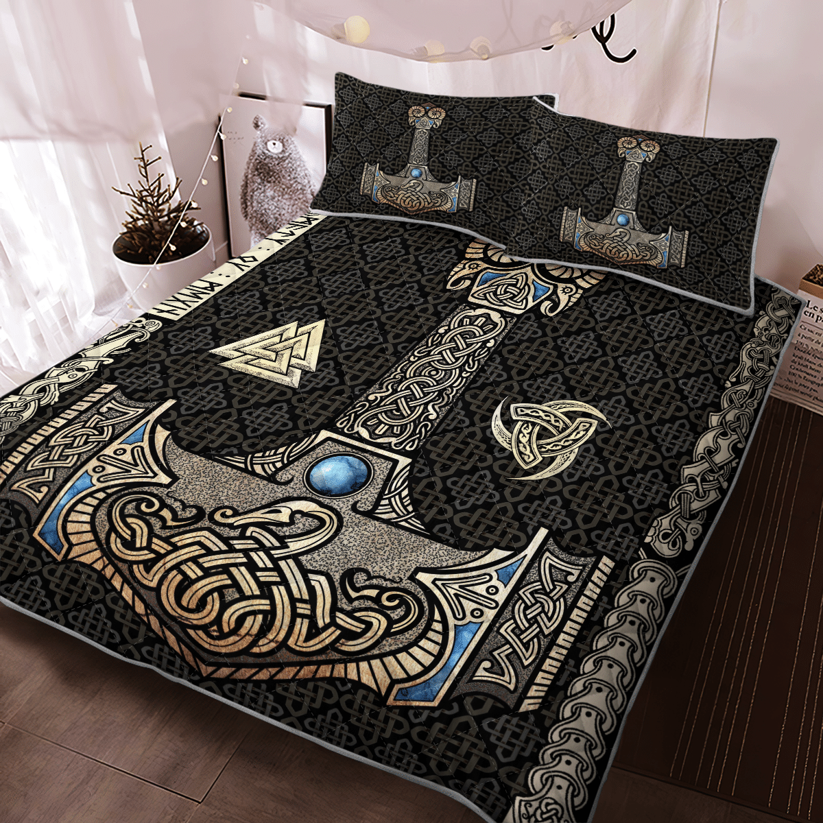 Viking Quilt Bed Set - Mjolnir Is The Hammer Of The Thunder God Thor In Norse Mythology RLT12 - Shopicos
