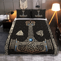 Viking Quilt Bed Set - Mjolnir Is The Hammer Of The Thunder God Thor In Norse Mythology RLT12 - Shopicos