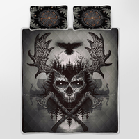 Viking Quilt Bed Set - Viking Raven and Skull - Viking Quilt Bedding Set RLT12 - Shopicos