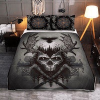 Viking Quilt Bed Set - Viking Raven and Skull - Viking Quilt Bedding Set RLT12 - Shopicos
