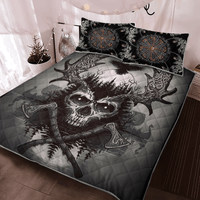 Viking Quilt Bed Set - Viking Raven and Skull - Viking Quilt Bedding Set RLT12 - Shopicos