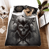 Viking Quilt Bed Set - Viking Raven and Skull - Viking Quilt Bedding Set RLT12 - Shopicos