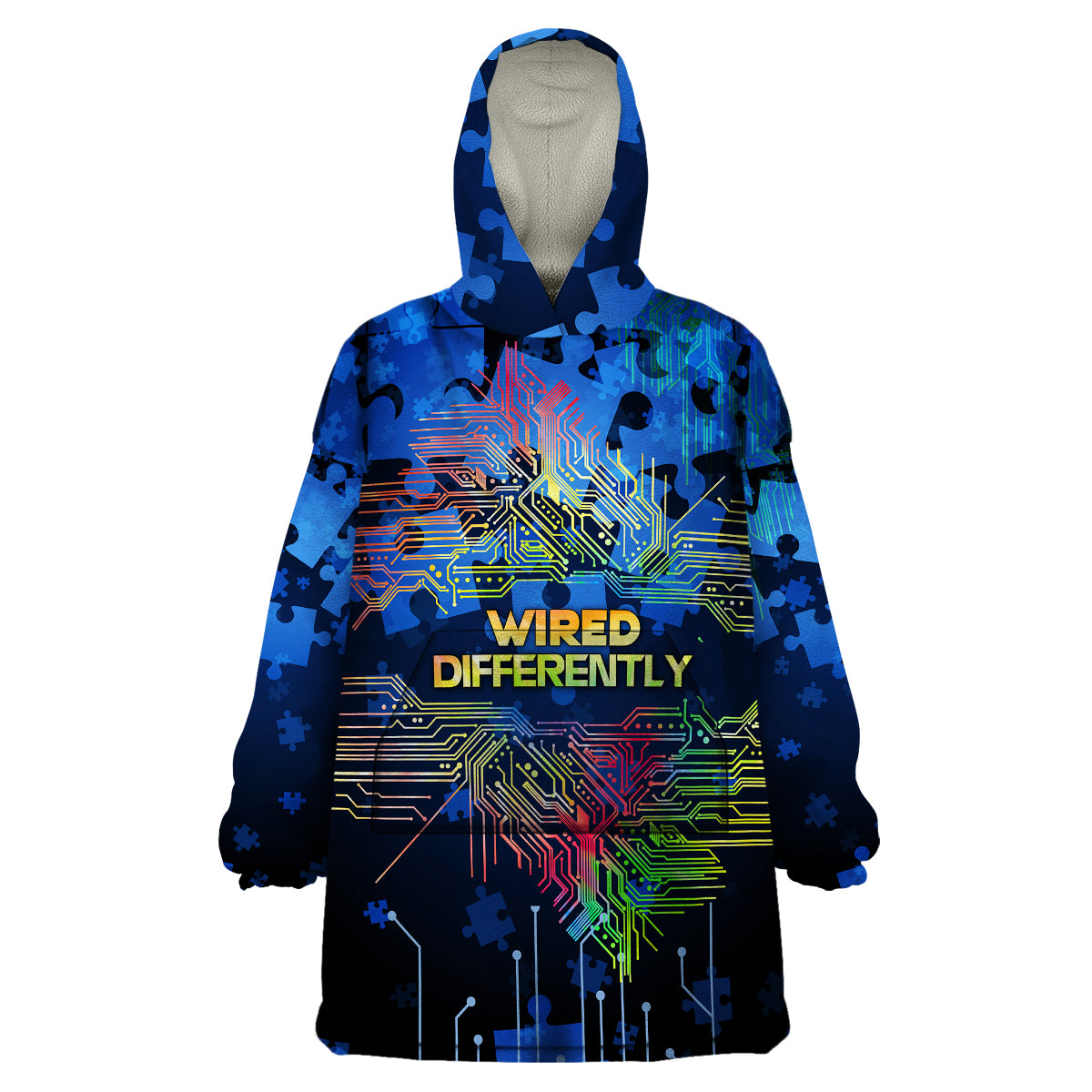 Autism Acceptance Month Neurodiversity - Wired Differently Wearable Blanket Hoodie TS07 - Shopicos