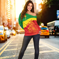 (Custom Personalised) Ethiopia Off Shoulder Sweater Ethiopian Cross and Lion of Judah LT13 - Shopicos