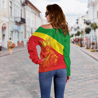 (Custom Personalised) Ethiopia Off Shoulder Sweater Ethiopian Cross and Lion of Judah LT13 - Shopicos