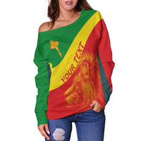 (Custom Personalised) Ethiopia Off Shoulder Sweater Ethiopian Cross and Lion of Judah LT13 - Shopicos