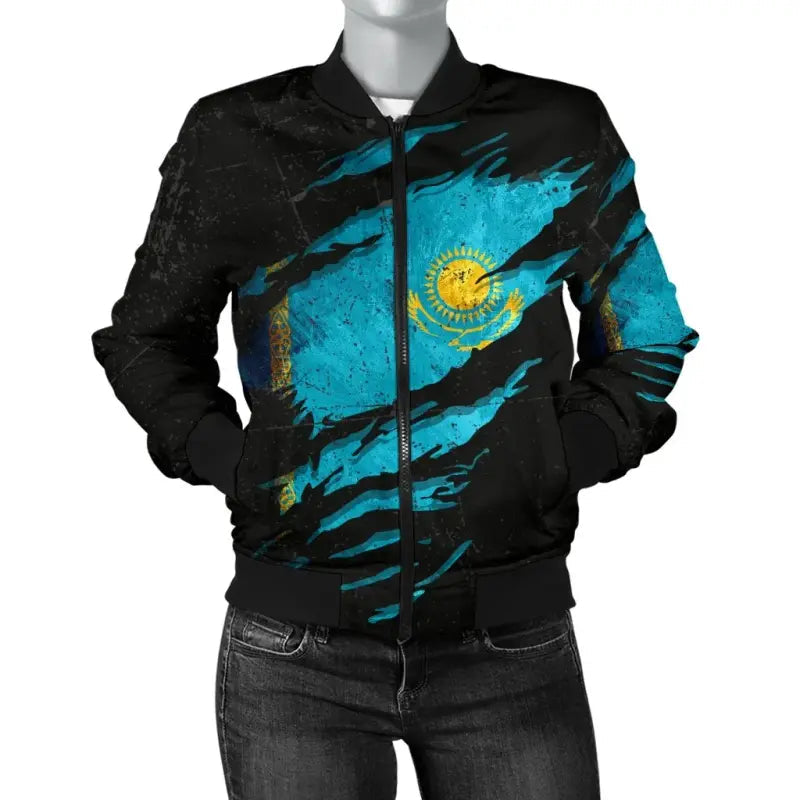 Kazakhstan In Me Womens Bomber Jacket - Special Grunge Style RLT8 - Shopicos