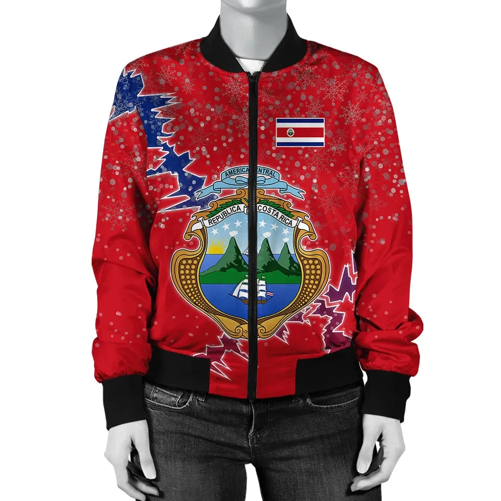Costa Rica Christmas Coat Of Arms Women Bomber Jacket X Style RLT13 - Shopicos