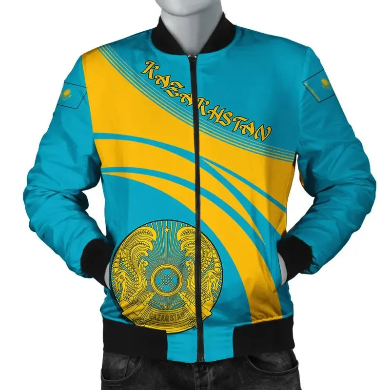 Kazakhstan Coat Of Arms Men Bomber Jacket Cricket RLT8 - Shopicos