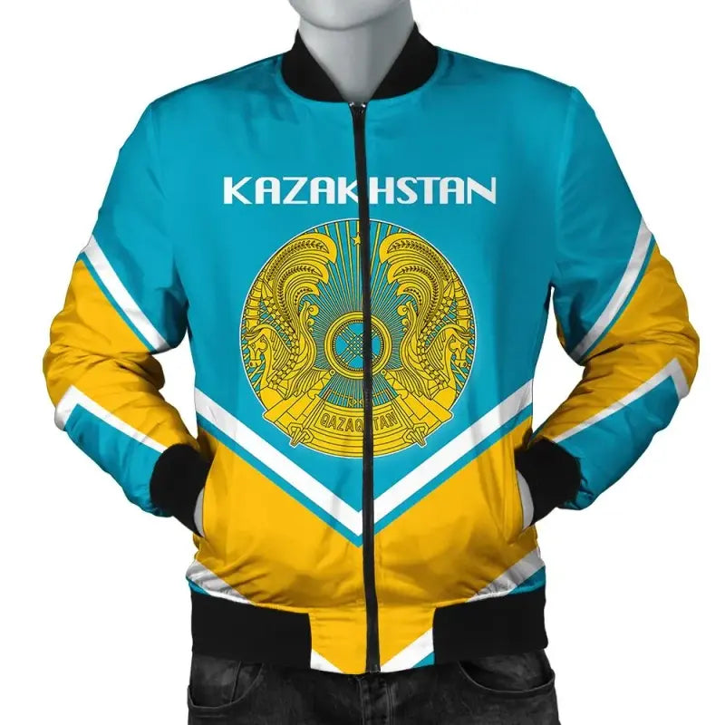 Kazakhstan Coat Of Arms Men Bomber Jacket Lucian Style RLT8 - Shopicos