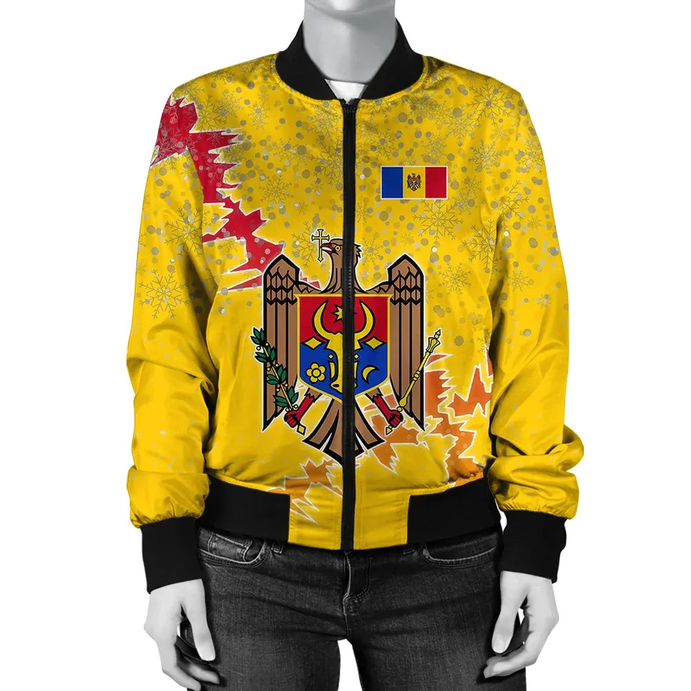 Moldova Christmas Coat Of Arms Women Bomber Jacket X Style J78 RLT13 - Shopicos