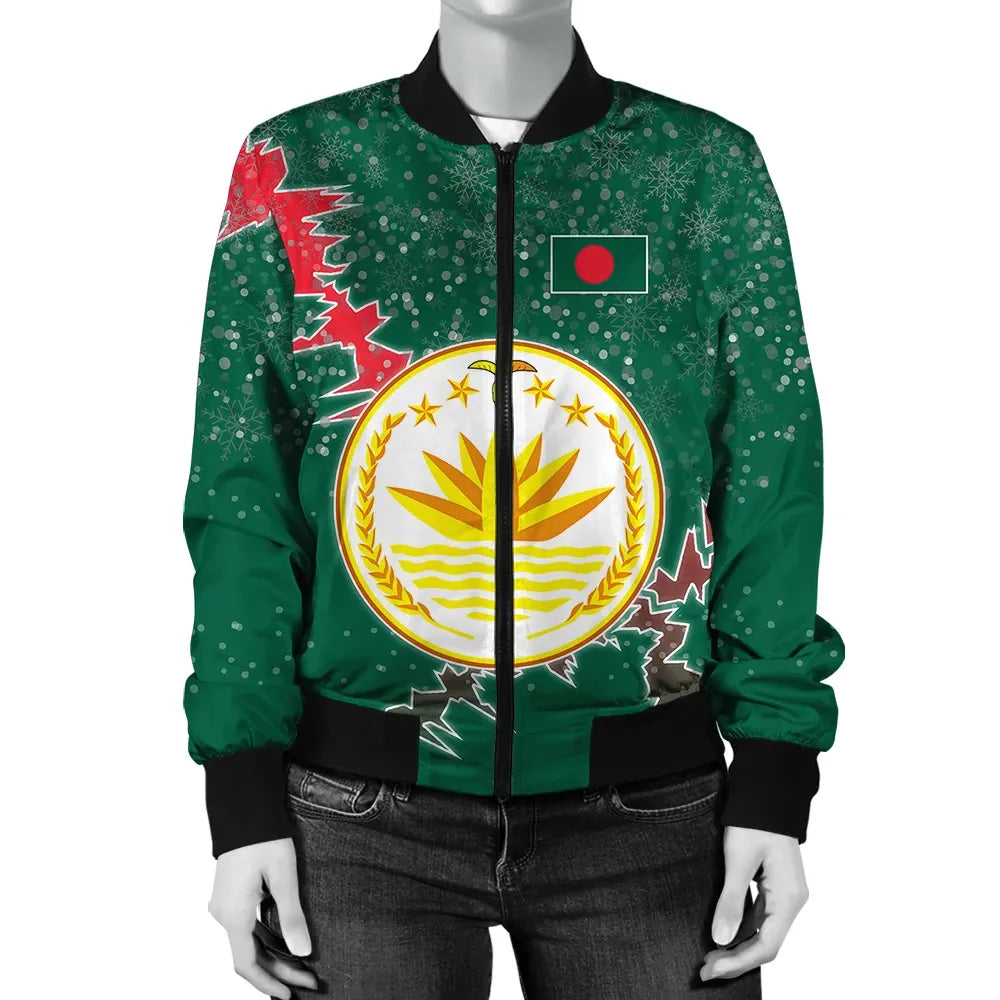 Bangladesh Christmas Coat Of Arms Women Bomber Jacket X Style RLT6 - Shopicos