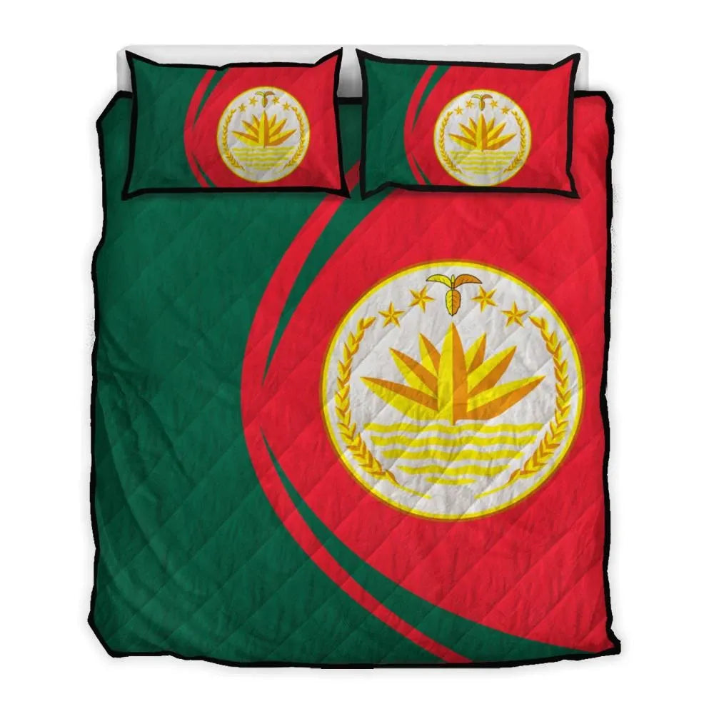 Bangladesh Flag Coat Of Arms Quilt Bed Set Circle RLT6 - Shopicos