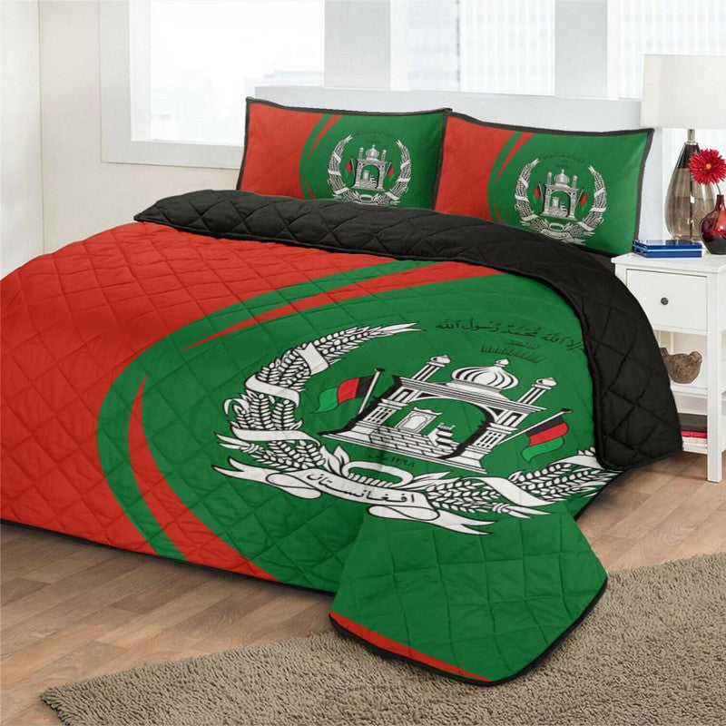 Afghanistan Flag Coat Of Arms Quilt Bed Set Circle RLT8 - Shopicos