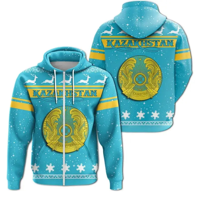 Christmas Kazakhstan Coat Of Arms Zip Hoodie RLT8 - Shopicos