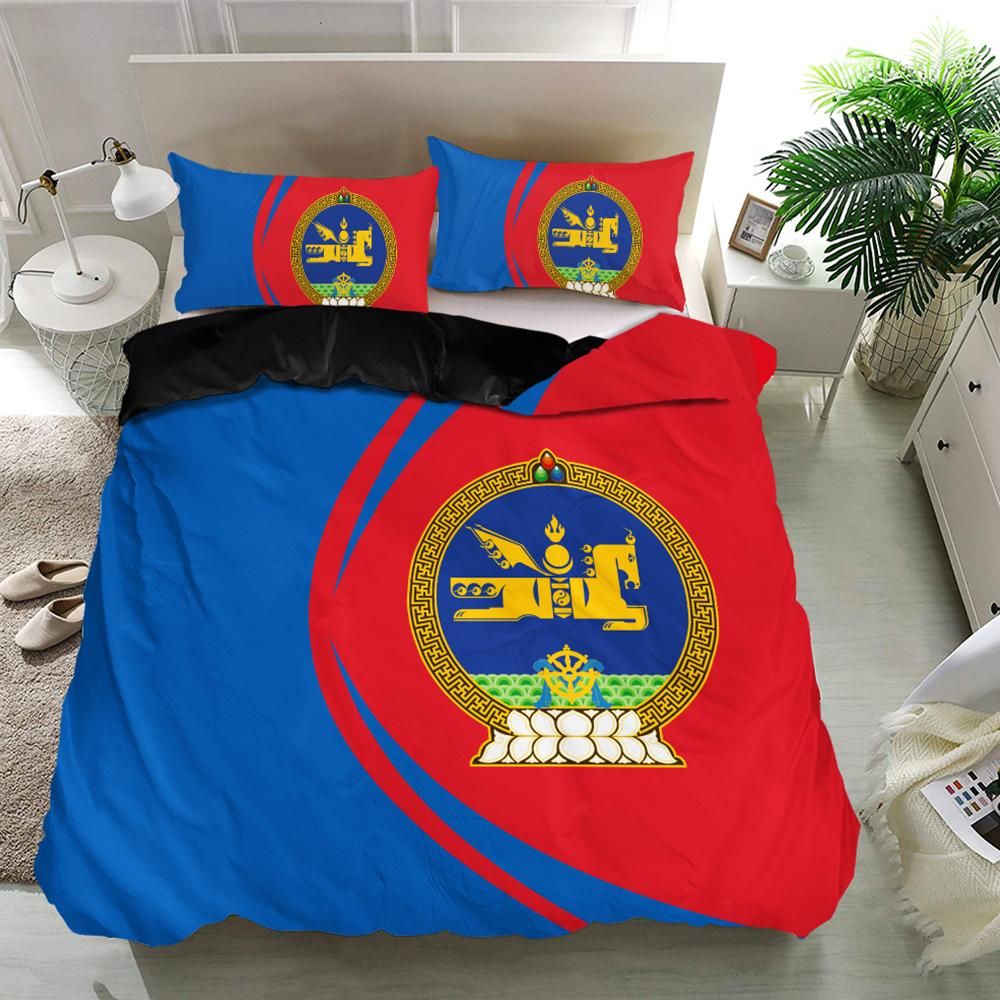 Mongolia Flag Coat Of Arms Bedding Set Circle RLT13 - Shopicos