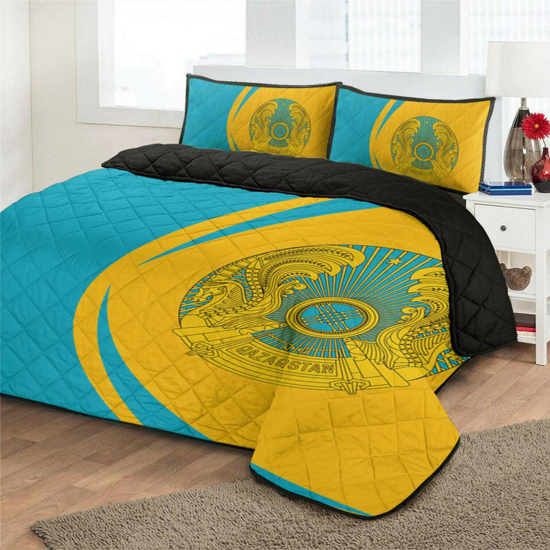 Kazakhstan Flag Coat Of Arms Quilt Bed Set Circle RLT8 - Shopicos