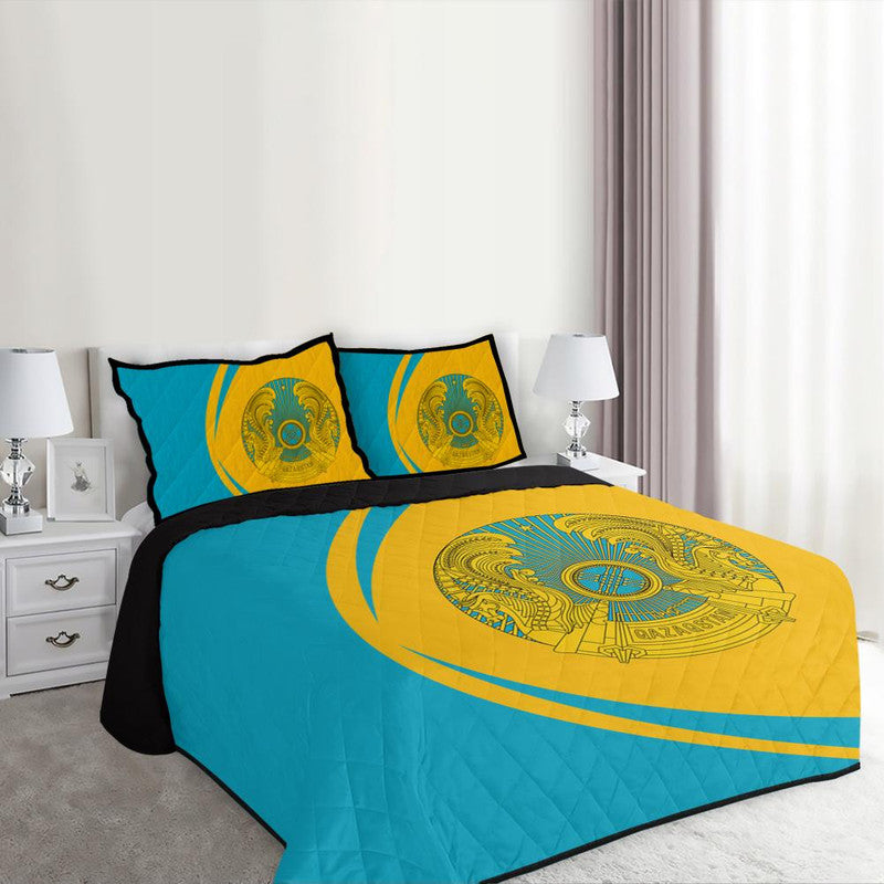 Kazakhstan Flag Coat Of Arms Quilt Bed Set Circle RLT8 - Shopicos