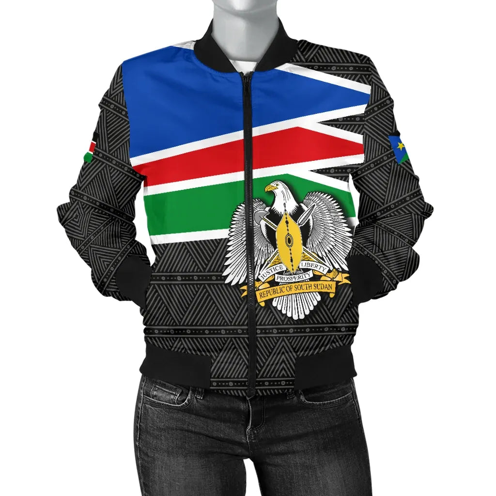 South Sudan Womens Bomber Jacket Flag Coat Of Arms RLT8 - Shopicos