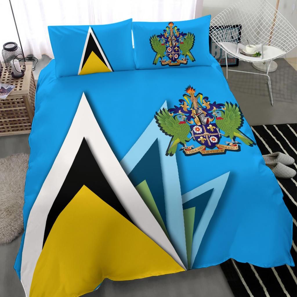 Saint Lucia Bedding Set Flag With Coat Of Arms RLT6 - Shopicos