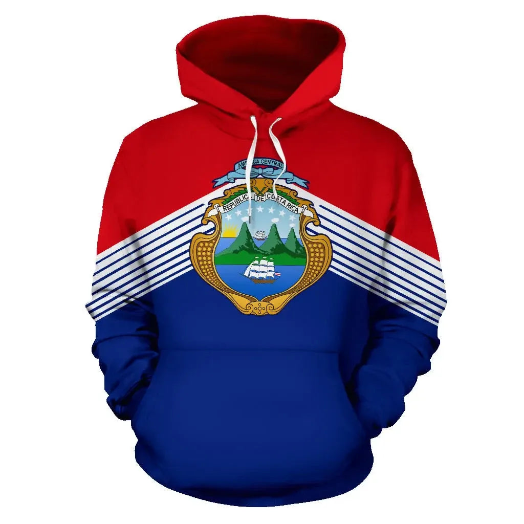 Costa Rica Flag Hoodie Stripes Style RLT13 - Shopicos