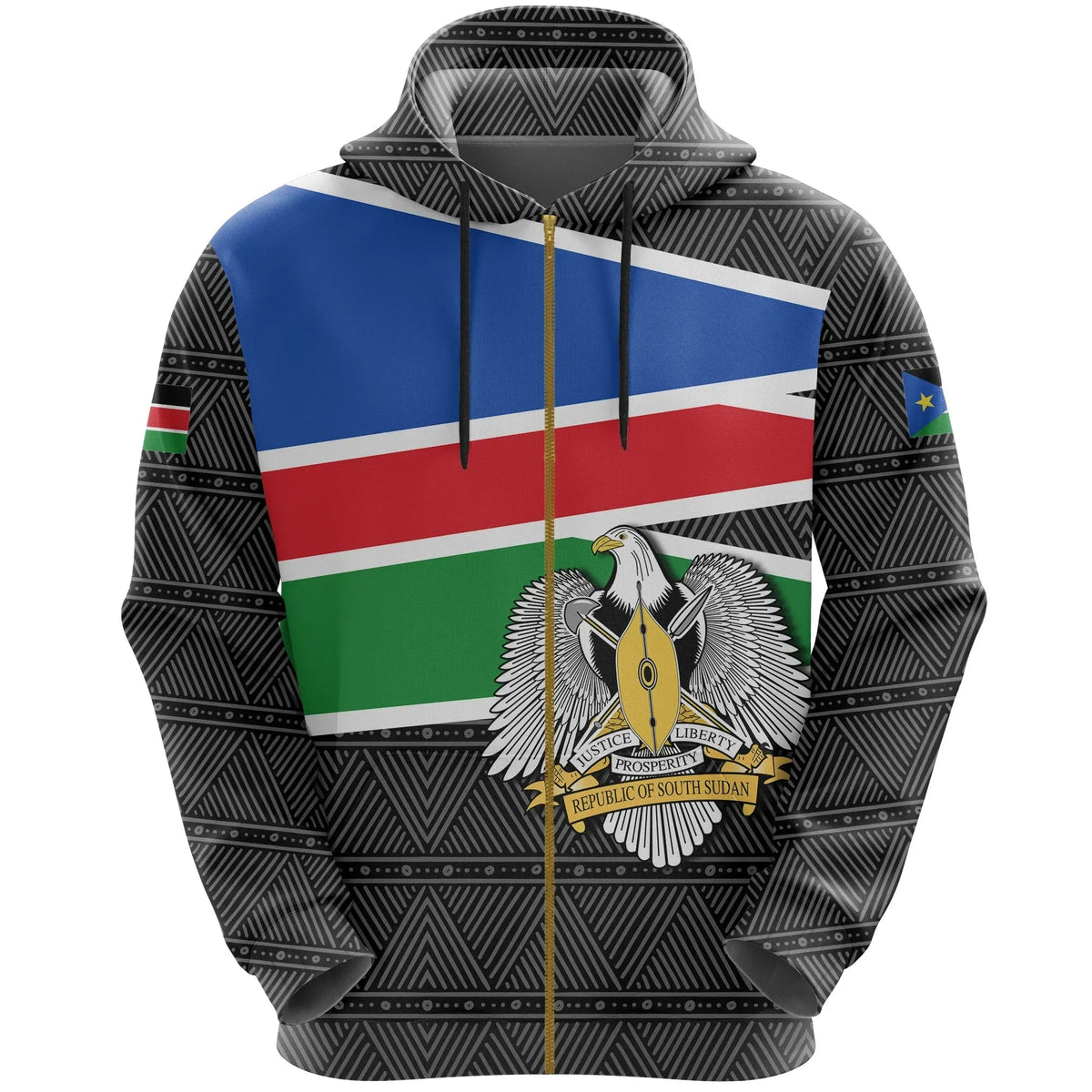 South Sudan All Over Zip Hoodie Flag Coat Of Arms RLT8 - Shopicos