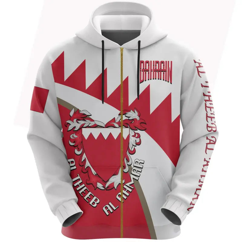 Bahrain All Over Print Zip Hoodie Al Theeb Almar Football Style RLT8 - Shopicos