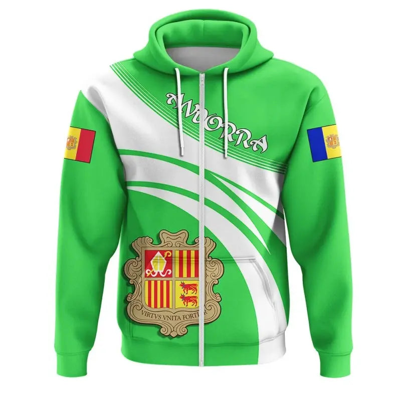 Andorra Coat Of Arms Zip Hoodie Cricket Style RLT8 - Shopicos