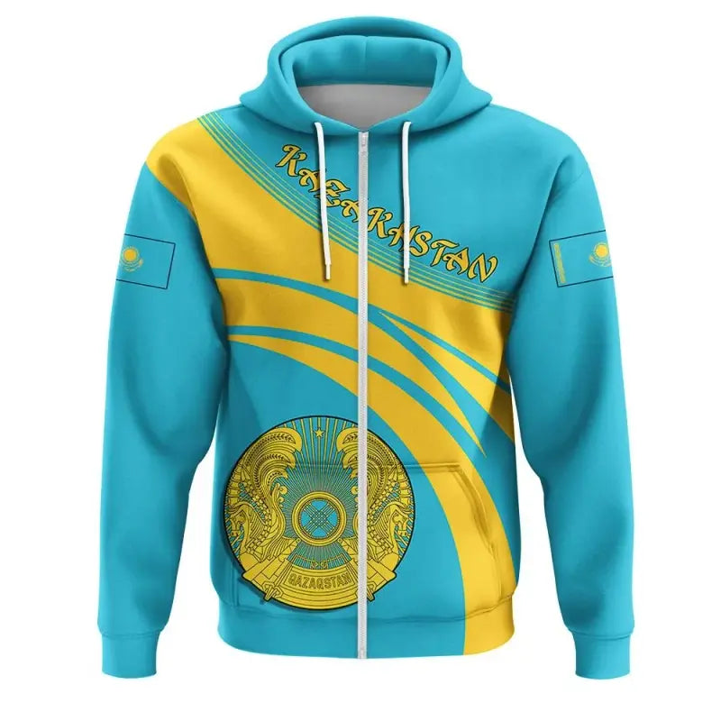 Kazakhstan Coat Of Arms Zip Hoodie Cricket Style RLT8 - Shopicos
