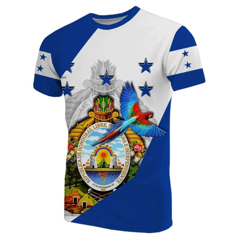 Honduras T Shirt Special Flag With Scarlet Macaw RLT8 - Shopicos