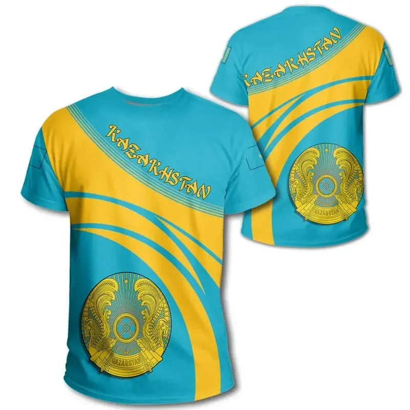 Kazakhstan Coat Of Arms T Shirt Cricket Style RLT8 - Shopicos