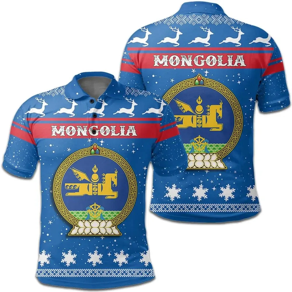Christmas Mongolia Polo Shirt Coat Of Arms RLT13 - Shopicos