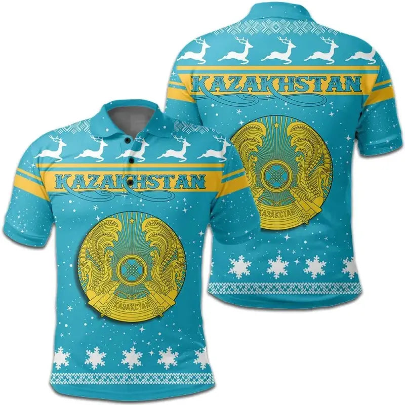 Christmas Kazakhstan Polo Shirt Coat Of Arms RLT8 - Shopicos