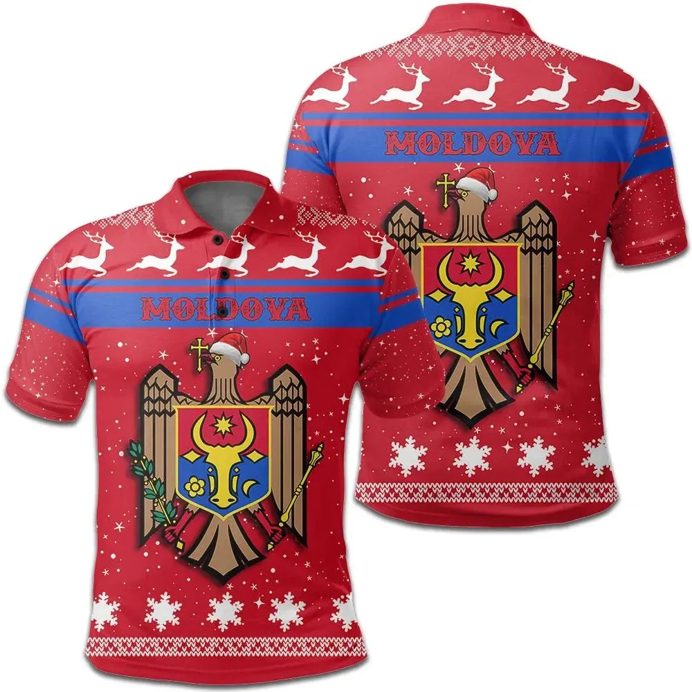 Christmas Moldova Polo Shirt Coat Of Arms JW9 RLT13 - Shopicos