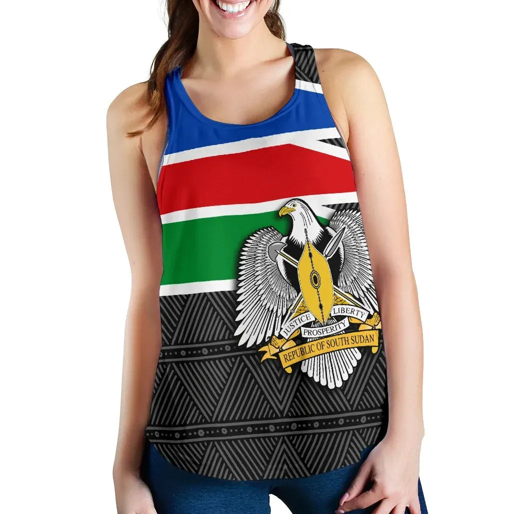 South Sudan Womens Racerback Tank Flag Coat Of Arms RLT8 - Shopicos
