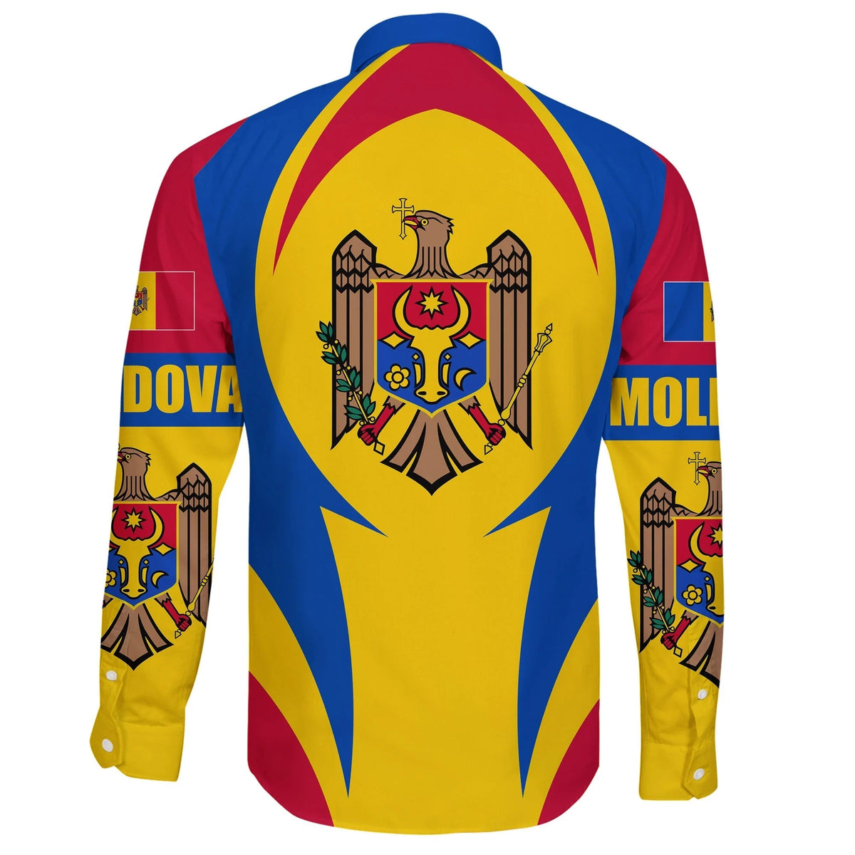 Moldova Long Sleeve Button Shirt Action Flag A15 RLT13 - Shopicos