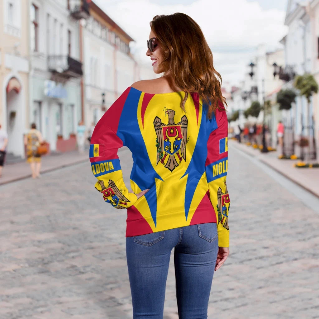 Moldova Off Shoulder Sweater Action Flag A15 RLT13 - Shopicos