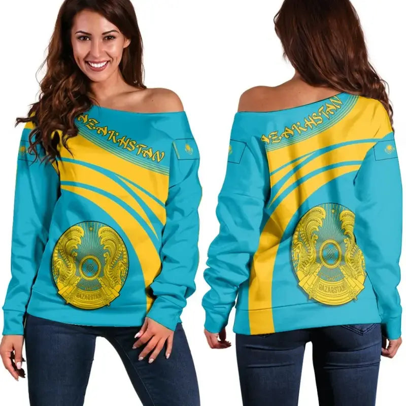 Kazakhstan Coat Of Arms Shoulder Sweater Cricket RLT8 - Shopicos