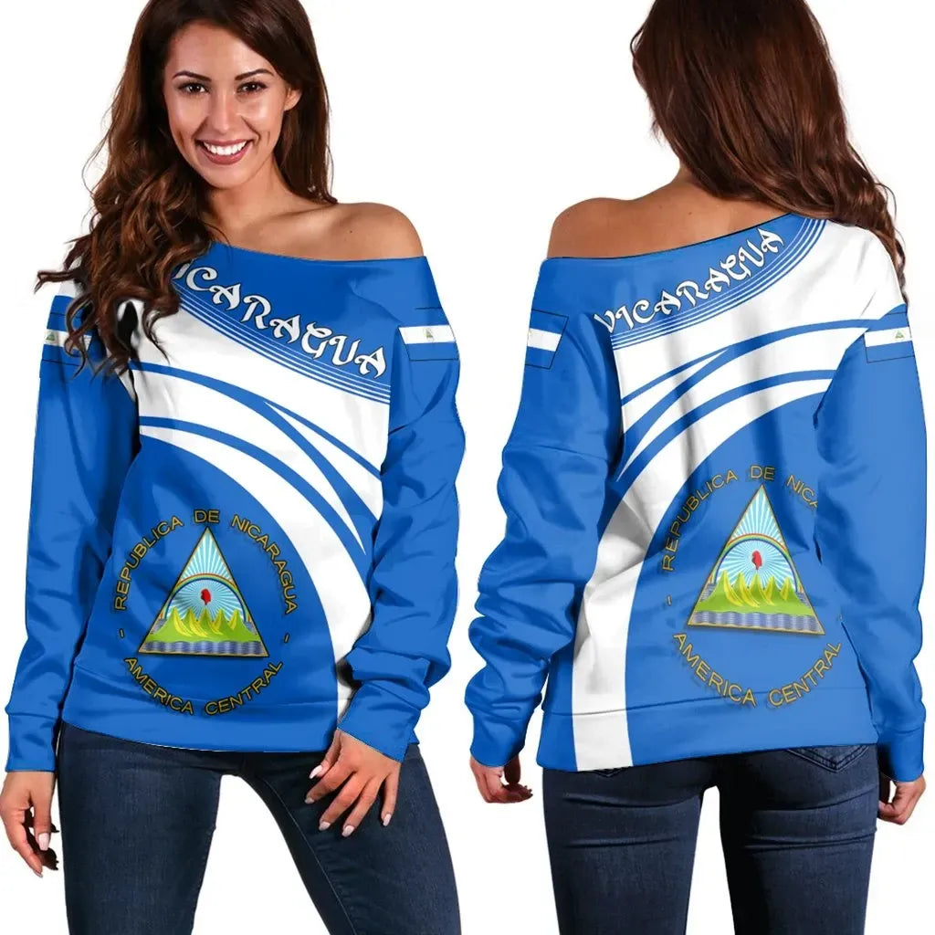 Nicaragua Coat Of Arms Shoulder Sweater Cricket RLT8 - Shopicos