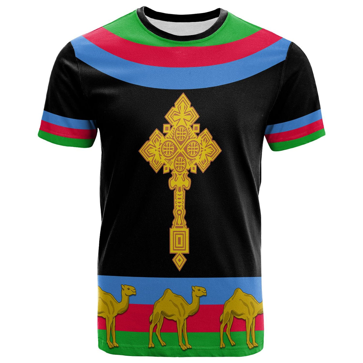 Eritrea T Shirt Cross Flag Camel Black LT13 - Shopicos
