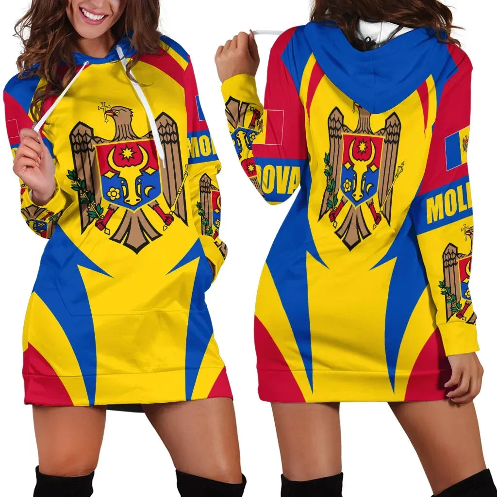 Moldova Hoodie Dress Action Flag A15 RLT13 - Shopicos