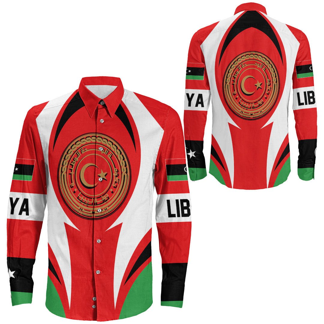 Shopicos Clothing - Libya Action Flag Long Sleeves Button Shirt RLT7 - Shopicos