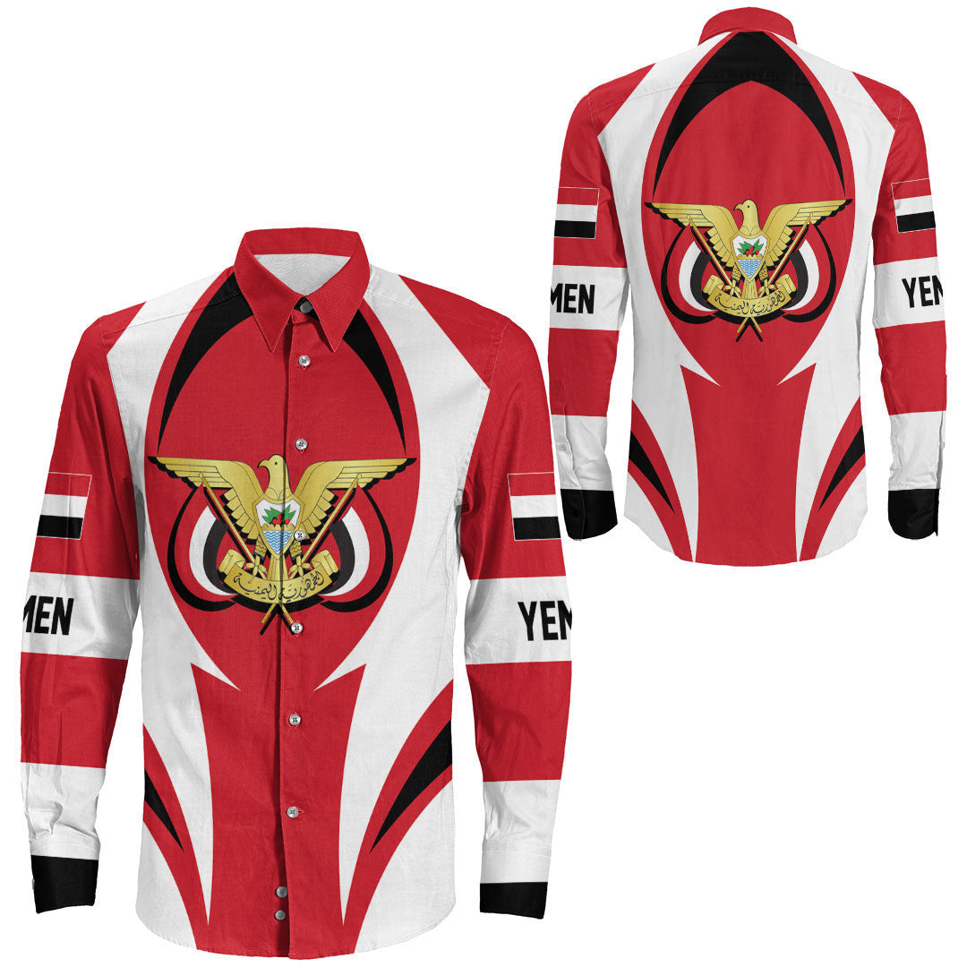 Shopicos Clothing - Yemen Action Flag Long Sleeves Button Shirt RLT7 - Shopicos