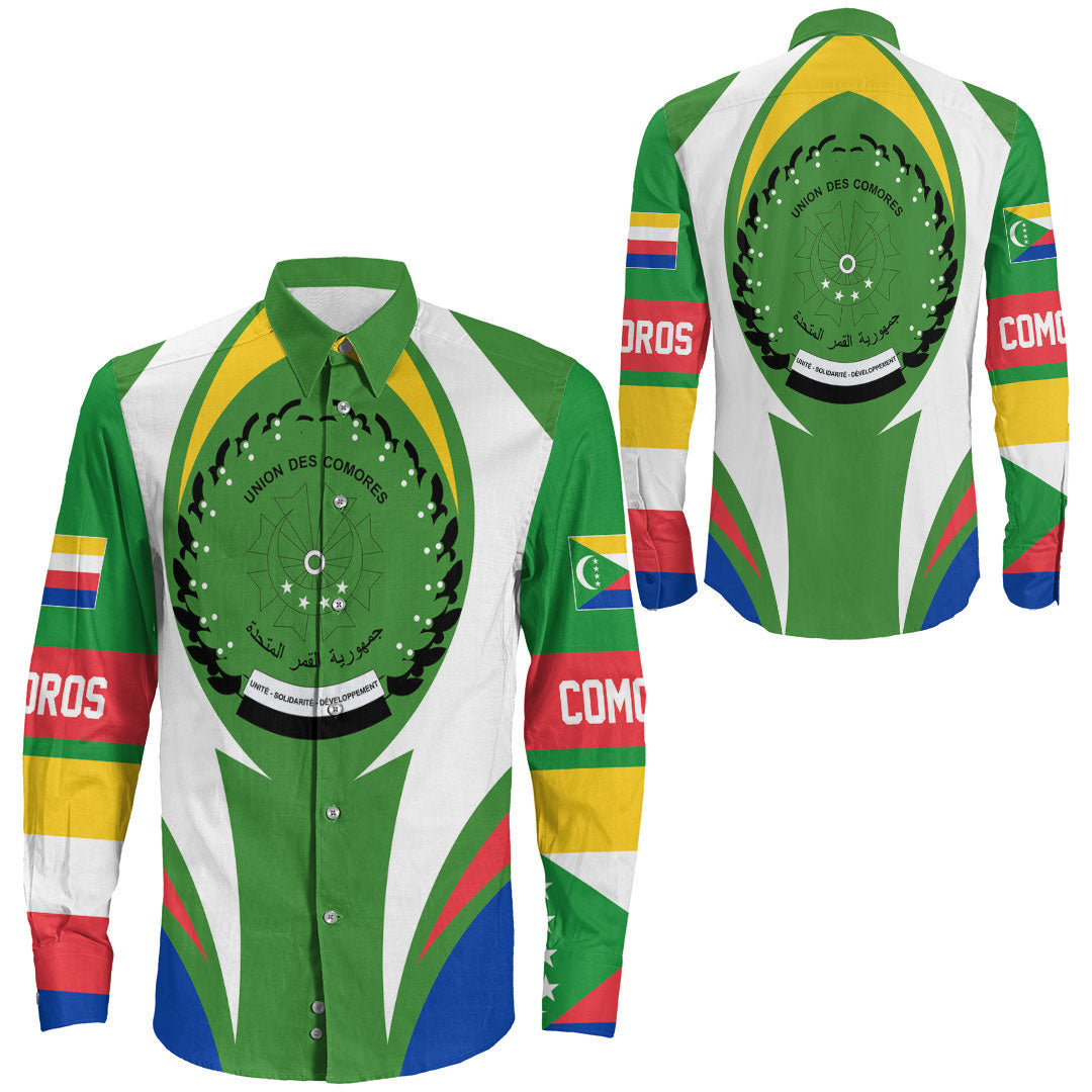 Shopicos Clothing - Comoros Action Flag Long Sleeves Button Shirt RLT7 - Shopicos