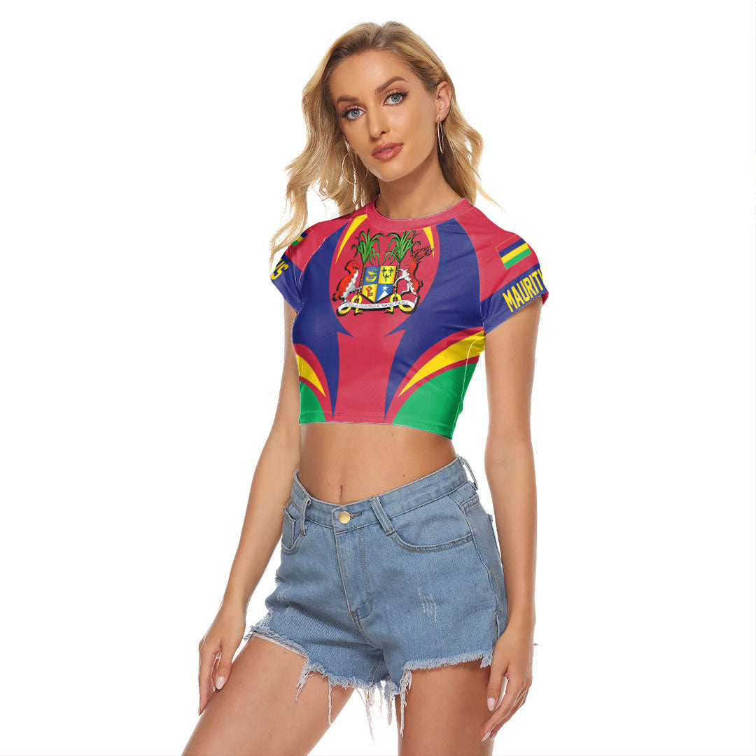 Shopicos Clothing - Mauritius Action Flag Women's Raglan Cropped T shirt RLT7 - Shopicos