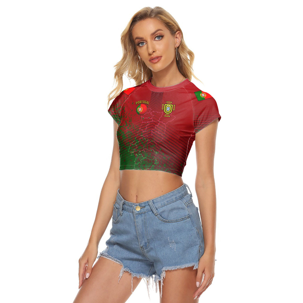 Portugal Soccer Style Women's Raglan Cropped T Shirt - Shopicos