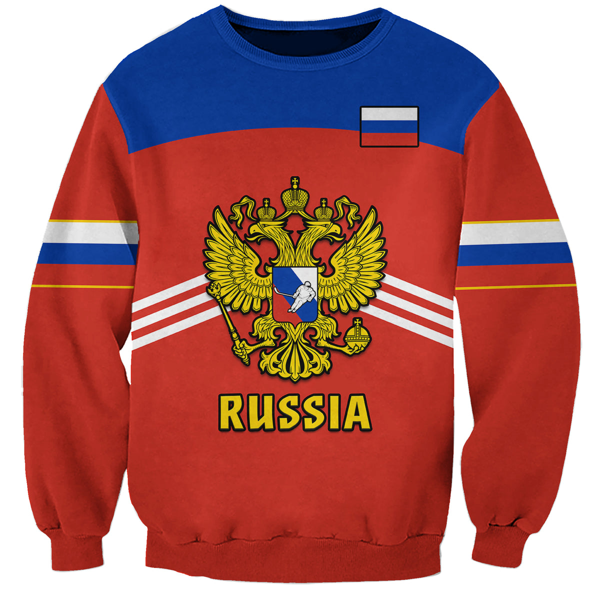 (Custom Text And Number) Russia Hockey 2023 Red Sporty Style Sweatshirt - Shopicos
