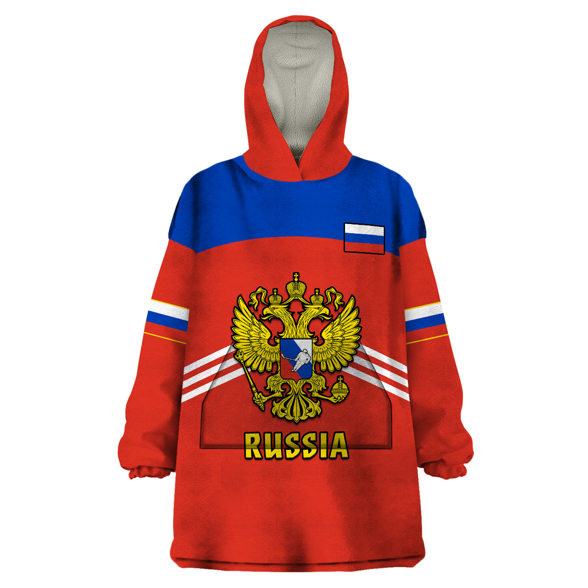 (Custom Text And Number) Russia Hockey 2023 Red Sporty Style Wearable Blanket Hoodie - Shopicos